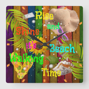Horloge Carrée Levez-vous et brillez Plage Tropicale Été Soleil A