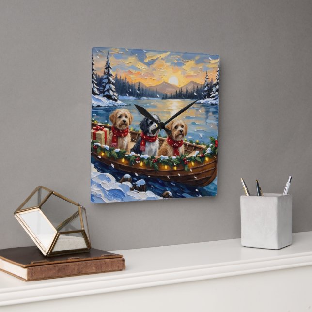 Horloge Carrée Lhasa Apso Christmas Boat Holiday (Bureau)