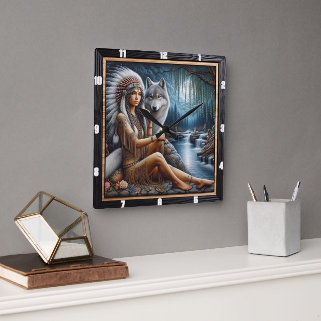 Horloge Carrée L'heure de la rivière des Indiens : le regard du p (Bureau)