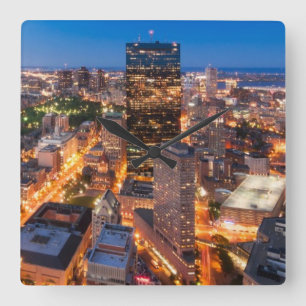 Horloge Carrée L'horizon de Boston au crépuscule