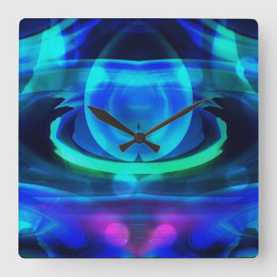 Horloge Carrée L'horloge murale abstraite Flame Bleue scintillant