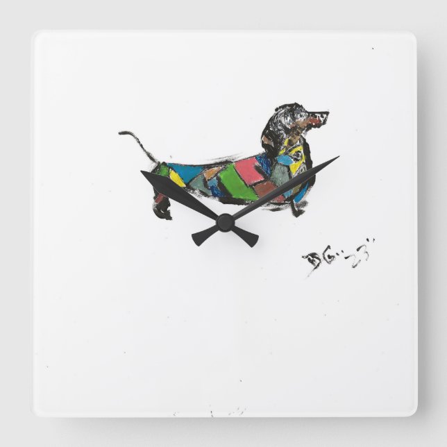 Horloge Carrée L'horloge murale Dachshund (Recto)
