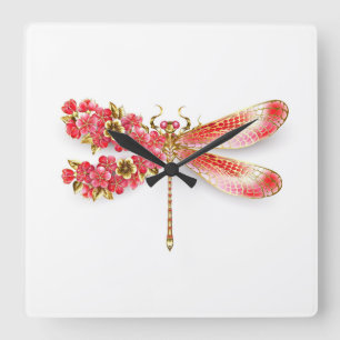 Horloge Carrée libellule de fleurs avec sakura de bijoux