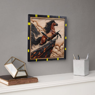 Horloge Carrée Liberté de la falaise : bois Mustang Timepiece