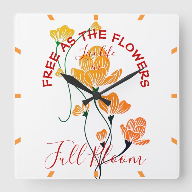 Horloge Carrée Libre comme Fleurs Jaune Orange Ginkgo Feuilles (Recto)