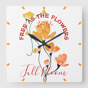 Horloge Carrée Libre comme les fleurs Feuilles de Ginkgo jaune or