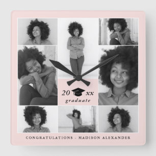 Horloge Carrée Licence de Trendy Blush Cap Photo Collage