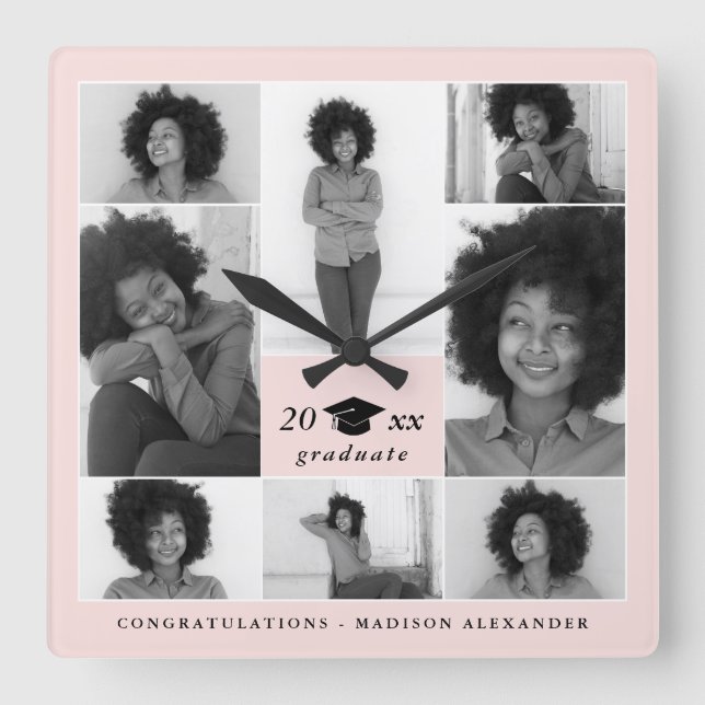 Horloge Carrée Licence de Trendy Blush Cap Photo Collage (Recto)