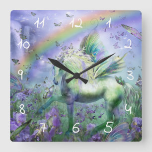 Horloge Carrée licorne et papillons