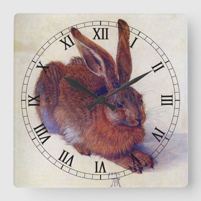 Horloge Carrée Lièvre jeune par Albrecht Durer, Art Renaissance (Recto)