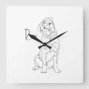 Horloge Carrée Ligne Art Rottweiler avec nom