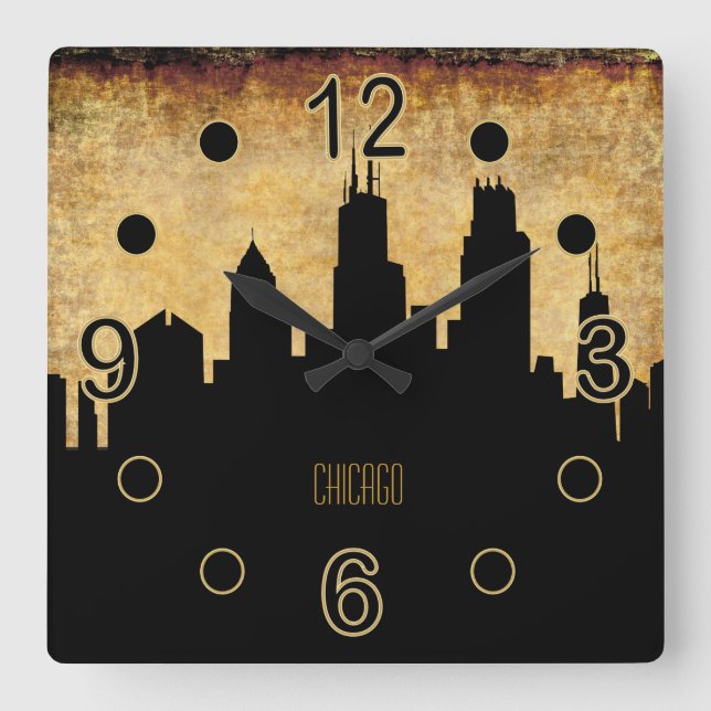 Horloge Carrée Ligne de Chicago | Vintage Grunge (Recto)