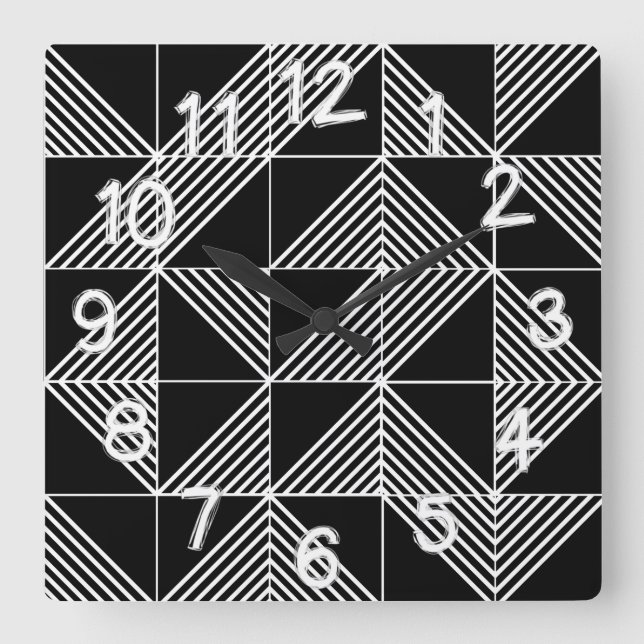 Horloge Carrée Lignes Art Déco Noir (Recto)