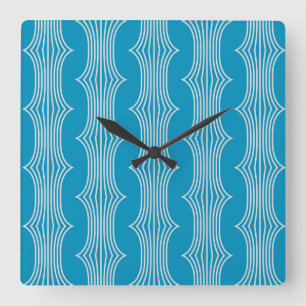 Horloge Carrée Lignes blanches Abstraites rétro sur Motif bleu