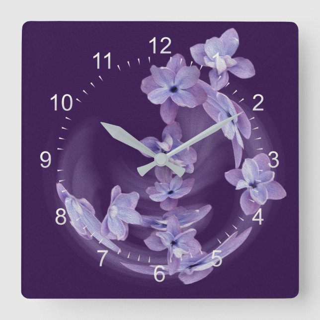 Horloge Carrée Lilas en cercle (Recto)