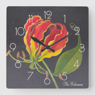 Horloge Carrée Lily de flamme