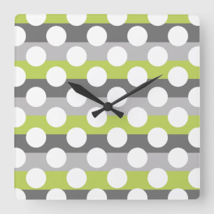 Horloge Carrée Lime Green Grey Blanc moderne Polka Dot Motif