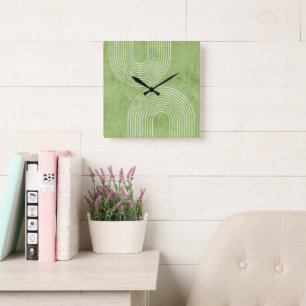 Horloge Carrée Lin vert citron minimaliste