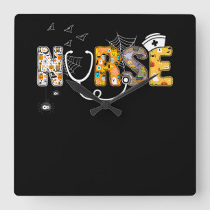 Horloge Carrée L'Infirmière Halloween Cadeau De Chemise Avec L'Ci