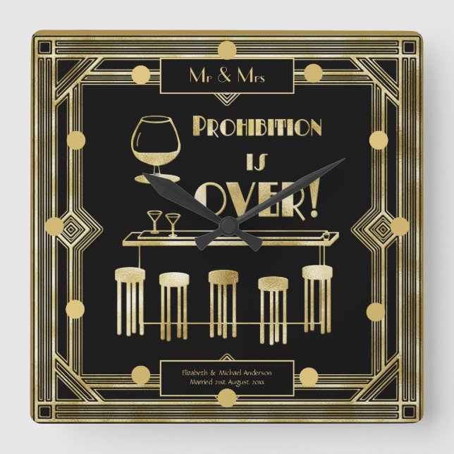 Horloge Carrée L'interdiction de l'art déco est de l'or noir des  (Recto)