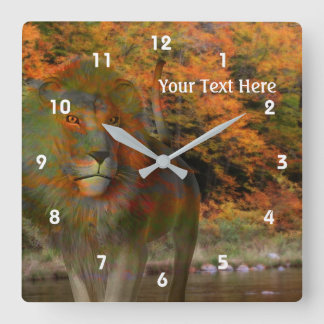 Horloge Carrée Lion En Automne Imaginaire Animal Art