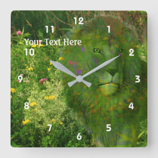Horloge Carrée Lion Et Imaginaire Fleur sauvage Animal Art