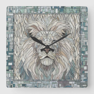 Horloge Carrée Lion Portrait Mosaic Art