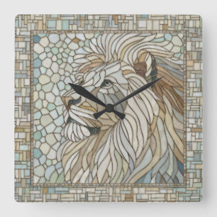 Horloge Carrée Lion Portrait Mosaic Art