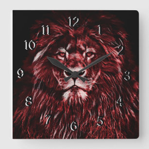 Horloge Carrée Lion rouge majestueux