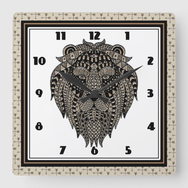 Horloge Carrée Lion tribal (Recto)