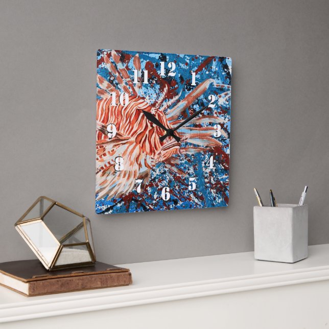 Horloge Carrée LionFish Art éclaboussé (Bureau)