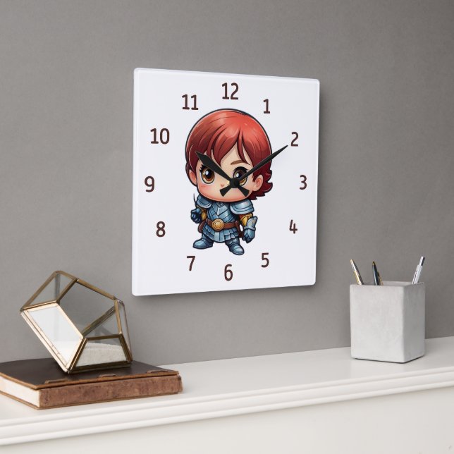 Horloge Carrée Lit de chambre fantastique pour enfants Chevalier  (Bureau)