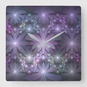 Horloge Carrée Lit de fleurs Art Fractal Abstrait tendance brilla