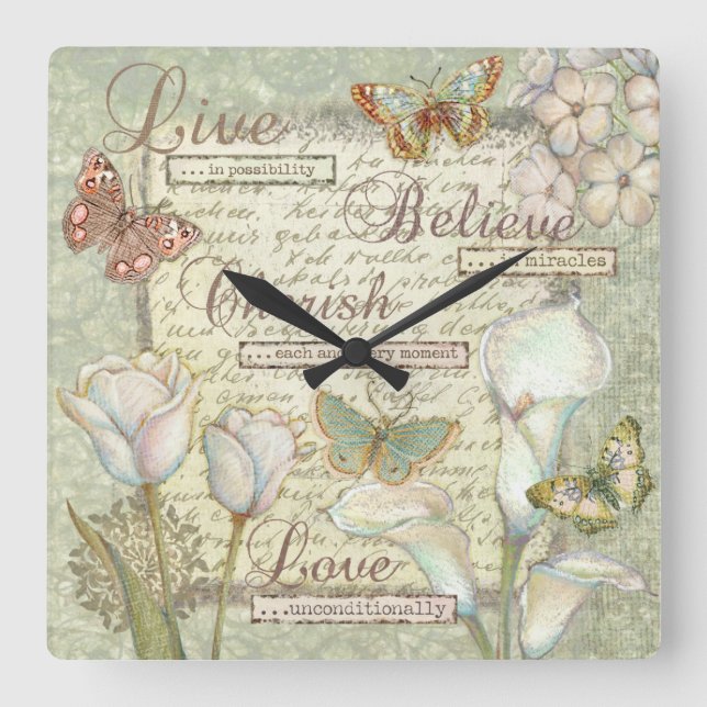 Horloge Carrée Live Believe Cherish (Recto)