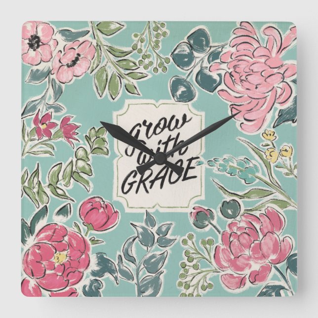 Horloge Carrée Live in Bloom | Grow with Grace (Recto)