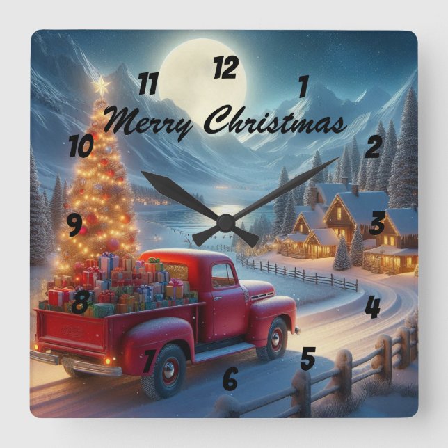 Horloge Carrée Livraison de Noël magique (Recto)