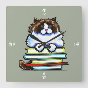 Horloge Carrée Livres Smart Ragdoll Kitty
