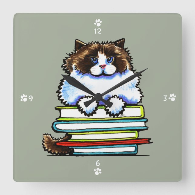 Horloge Carrée Livres Smart Ragdoll Kitty (Recto)
