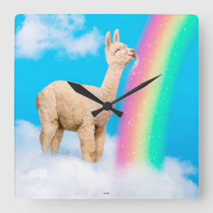 Horloge Carrée Llama Licking Rainbow