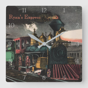 Horloge Carrée Locomotive Vintage Night Express - Train sur mesur