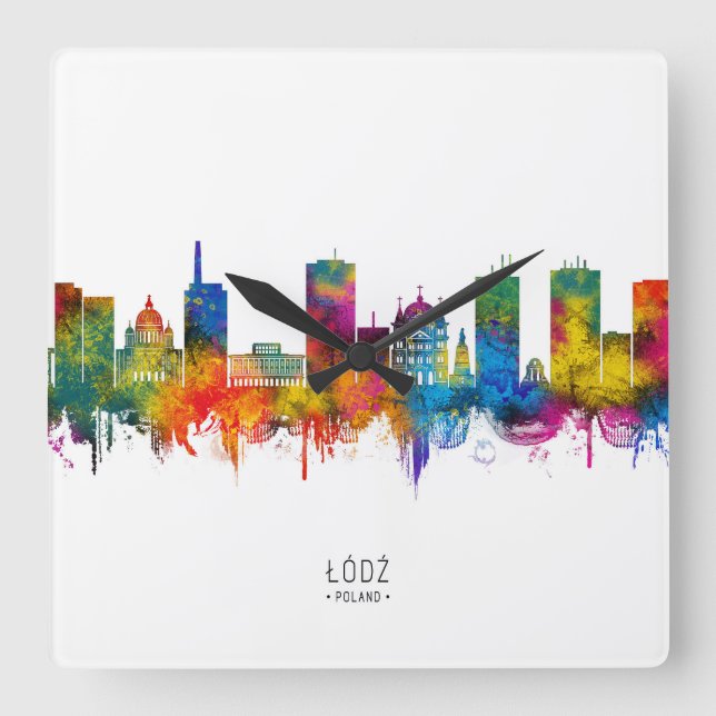 Horloge Carrée Lodz Pologne Skyline (Recto)