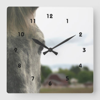 Horloge Carrée L'Oeil D'Un Animal Cheval