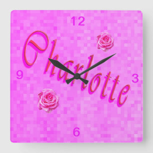 Horloge Carrée Logo Charlotte Name,