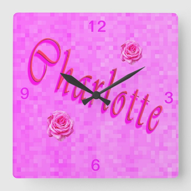 Horloge Carrée Logo Charlotte Name, (Recto)