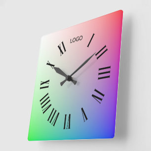 Horloge Carrée Logo customisé Photo Midi, Arc-en-ciel coloré