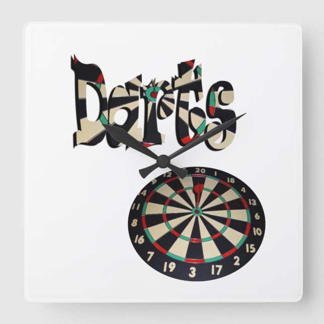 Horloge Carrée Logo Darts Avec Dartboard, (Recto)