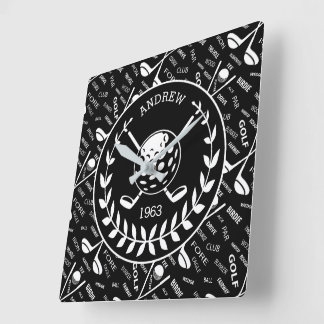 Horloge Carrée Logo de golf design personnalisé