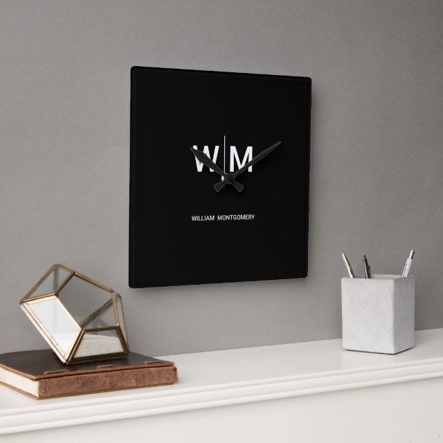 Horloge Carrée Logo de marque noire | Entreprise (Bureau)