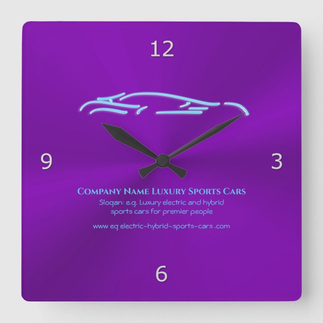 Horloge Carrée Logo de voiture de luxe - Ice Blue Sports Car sur  (Recto)
