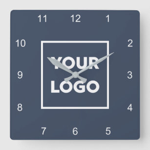 Horloge Carrée Logo d'entreprise personnalisé sur bleu marine min
